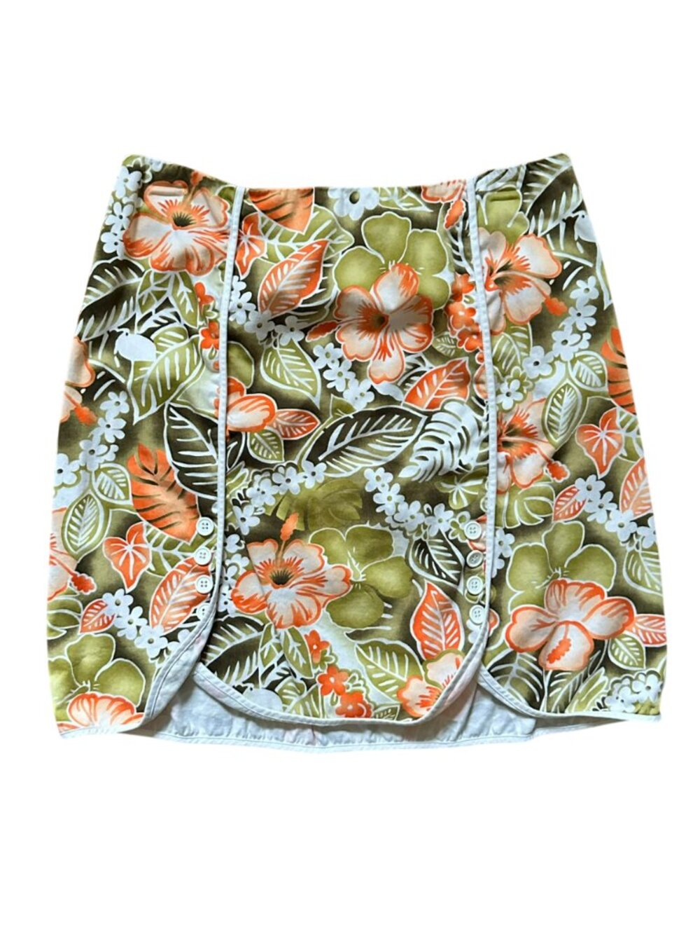 y2k Vintage Green & Orange Hawaiian Floral Print Skirt